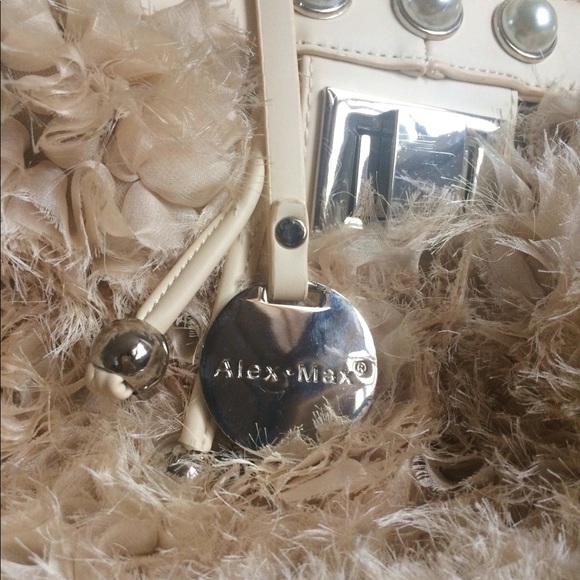 ITALIAN ALEX MAX NUDE BEIGE RUFFLE PEARL BACKPACK BAG PURSE TOTE - Picture 2 of 8